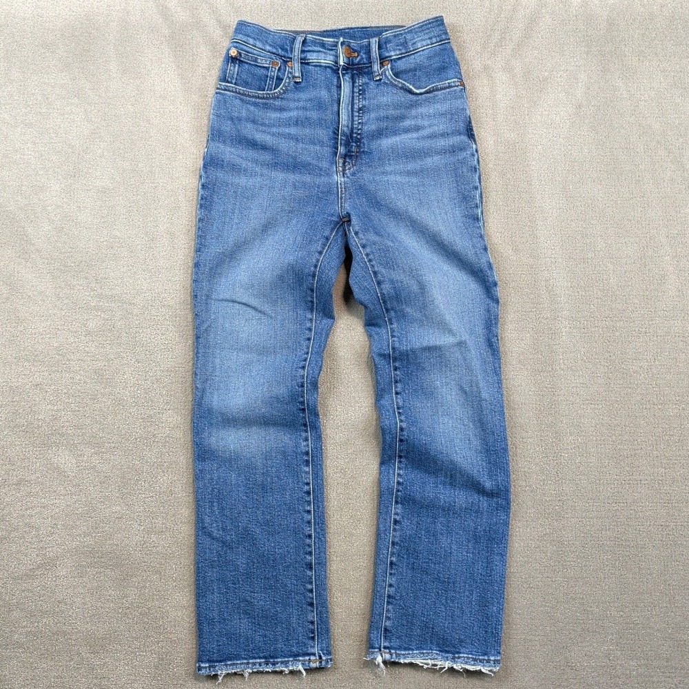 Madewell Slim Demi-Boot Jeans Size 26 Womens Blue Raw Hem High Rise Minimalist